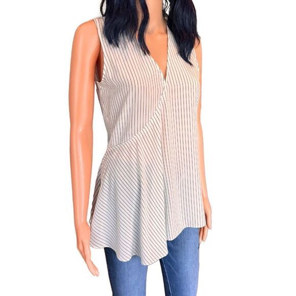 NWT Theory Pinstripe Fluid Asymmetrical Silk Top Size Small - Picture 4 of 7